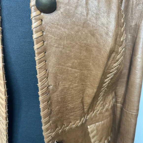 Reba Tan Leather Jacket with Button Detail - Picture 2 of 6